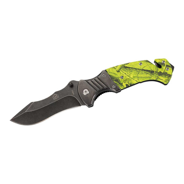 Puma Tec Rettungsmesser Gurtschneider und Schlagdorn, Farbe schwarz/camo